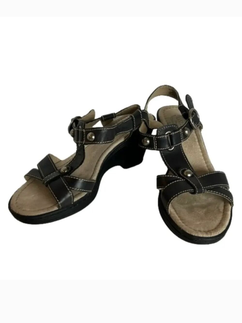 Eastland Double Dip Black Strappy Heeled Sandal Size 7 Wide